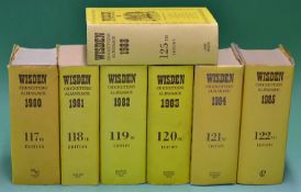 Wisden Cricketers' Almanacks 1980-85 and 88 all original hardbacks with DJs except 1981 softback^