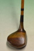 W Ball'Forward Face' striped top large shallow head stained persimmon driver fitted with a full