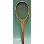 Geo. G. Bussey and Co wooden tennis racket stamped'The Winner 1' to the unique wavy convex wedge^