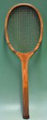Geo. G. Bussey and Co wooden tennis racket stamped'The Winner 1' to the unique wavy convex wedge^