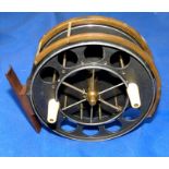 REEL: Superb 4.5" alloy Allcock Aerial reel, 6 spoke with tension regulator, face plate stamped "