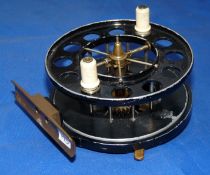 REEL: Allcock Aerial 4" wide drum alloy trotting reel, side lever check, black finish, twin crazed