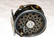 REEL: Early Hardy St George Junior alloy trout fly reel, 3 screw drum latch, black handle, good