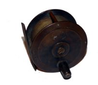 REEL: St Lucas bronze brass bevel edge fly reel, 2.75" diameter, makers details stamped to front