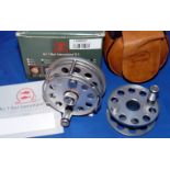 REEL & SPOOL: (2) Ari T'Hart International BV Round 2 silver alloy high tech fly reel, in as new