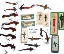 LURES: (Qty) Collection of assorted vintage fishing lures incl. 5 Percy Wadham 4" Land em Loach