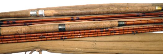 RODS: (2) Rare SW Southwell of Croydon 13' 3 piece split cane salmon fly rod, burgundy/red close