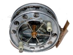 REEL: Early Allcock Aerial 4.5" alloy Centre pin reel, 6 spoke (tension regulator spoke broken),