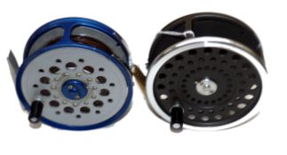 REELS: (2) Hardy Marquis Salmon No.2 alloy fly reel, black handle, 2 screw latch, backplate