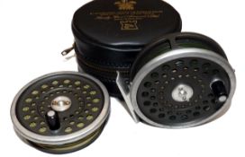 REEL & SPOOL: (2) Hardy Marquis 7 alloy trout fly reel, black handle, U shaped line guide, backplate