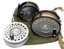 REELS & SPOOL: (3) Hardy The St. Aidan alloy fly reel, U shaped line guide, rim tension regulator,