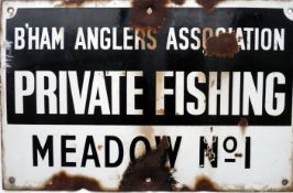 ENAMEL SIGN: Vintage enamel metal sign "Birmingham Anglers Association, Private Fishing Meadow No.