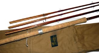 ROD: Sharpe's of Aberdeen 12' 3 piece + correct spare tip, spliced joint cane salmon rod, in fine