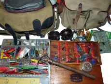 ACCESSORIES: Good mixed collection of fishing accessories, ins assorted Devons, spinners lures and