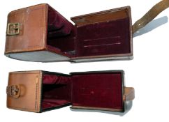 REEL CASES: (2) C Farlow & Co., block leather reel case to take reels up to 4"x1.5", long central