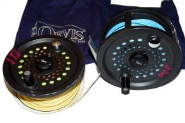 REEL & SPOOL: (2) Orvis Spey 4" alloy wide drum salmon reel, backplate disc adjuster, quick