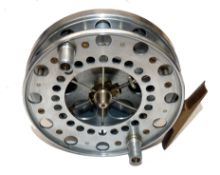 REEL: Unusual bright finish Aerial pattern narrow drum Centrepin reel, 6 spoke with tension