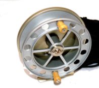 REEL: Hardy The Bewick alloy Centre pin trotting reel, 4" diameter, gold/silver anodised finish,