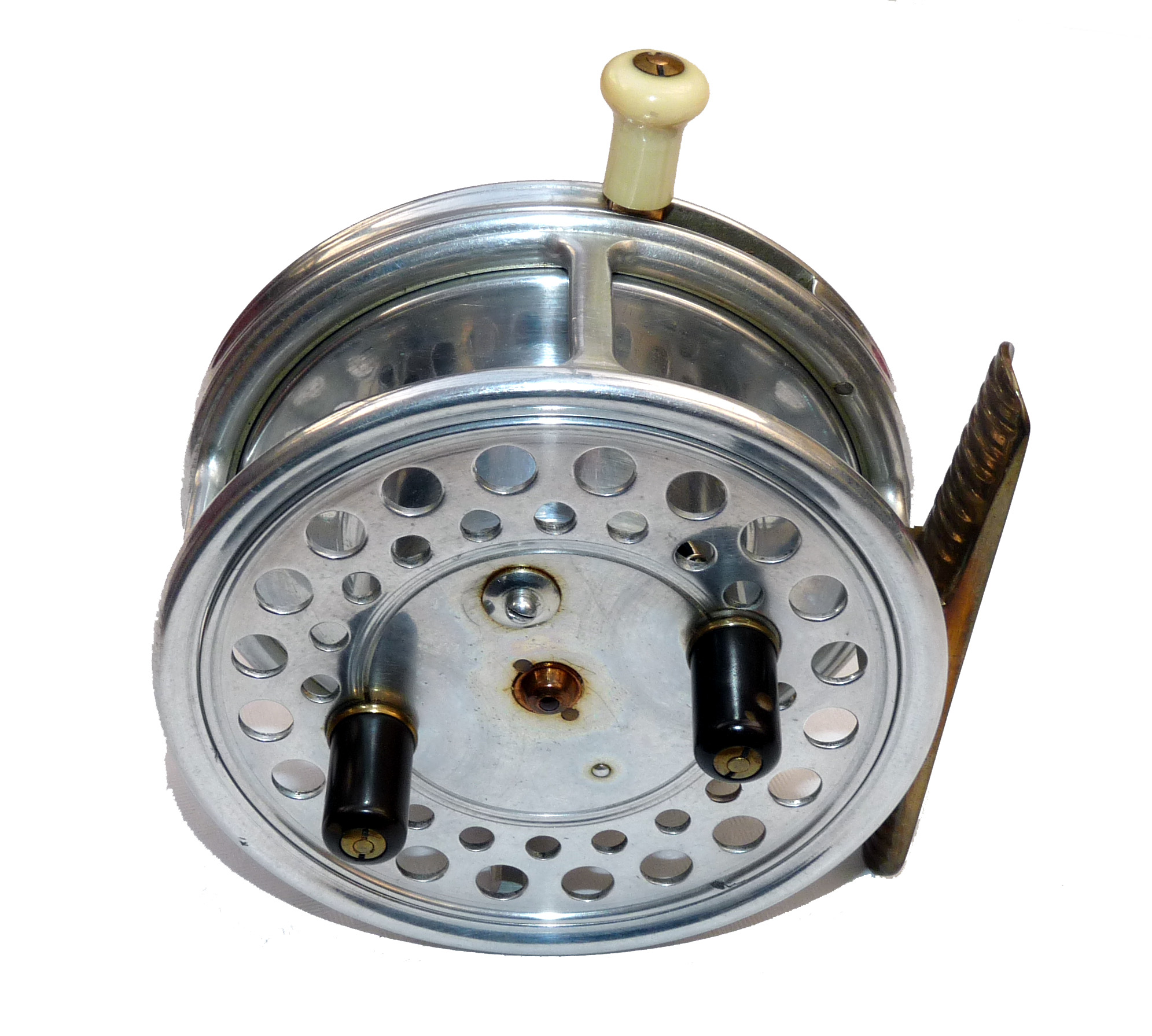 REEL: Rare Hardy The Silex Major 4" Hiduminium bright finish casting reel, twin black handles,