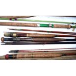 RODS: (4) James Ogden maker Cheltenham 9' 3 piece split cane trout fly rod, bronze ferrules, agate