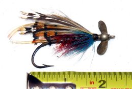 FLY: Hardy Aaro Salmon Fly Durham Ranger pattern, 2" long, fins stamped "Hardy's Alnwick", generally