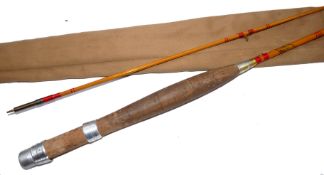 ROD: Allcock's Redditch Little Gem 7' 2 pce split cane trout brook fly rod in fine condition, red