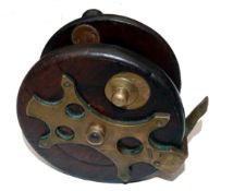 REEL: Milward's Frog back mahogany wood and brass sea fishing reel, 5