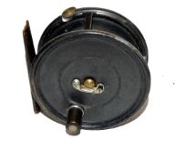 REEL: Fine Hardy Uniqua 3.75" wide drum alloy salmon fly reel, brown handle, telephone drum latch,