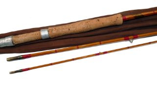 ROD: Allcock The Popular 9' 3 piece split cane trout fly rod, red agate butt/tip rings, red