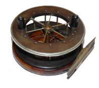 REEL: Fine Allcock's Coxon 6 spoke Aerial reel, 4.5" diameter, wood backed with ebonite drum, nickel