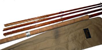 ROD: Sharpe's of Aberdeen 15' 3 piece + correct spare tip, spliced joint cane salmon rod, in fine