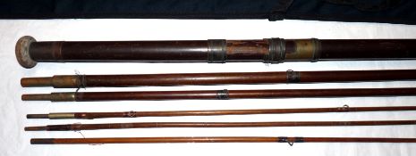 ROD: Antique 16' 4 piece greenheart drop ring  salmon fly rod, two spare tips, one drop ring one