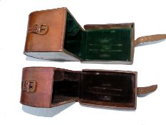 REEL CASES: (2) Pair of D shaped block leather reel cases, a brown baize lined example, internally