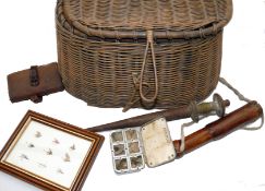 ACCESSORIES: (6) Trout fishers willow Creel with hinged lid and bamboo loop hasp, overall