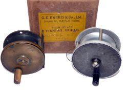 REELS: (2) Harrods of London all brass trout fly reel, 2.5" diameter, horn handle, 2 screw face