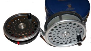 REEL & SPOOL: (2) Hardy Marquis 8/9 alloy trout fly reel, U shaped line guide, smooth alloy foot,