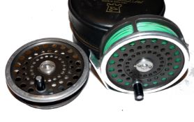 REEL & SPOOL: (2) Hardy Marquis 8/9 alloy trout fly reel, U shaped line guide, smooth alloy foot,