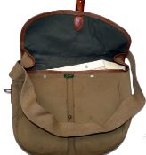 TACKLE BAG: Brady of Halesowen canvas/leather game bag, measuring 13"x11", shoulder carry strap,