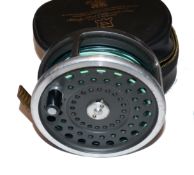 REEL: Hardy Marquis Salmon No.2 alloy fly reel, black handle, 2 screw latch, backplate drag adjuster