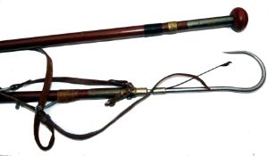 WADING STAFFS (2): Pair of  vintage Hardy Orchy combined wading staffs and gaff, one fitted with