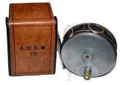 REEL & CASE: (2) Rare Hardy Perfect 3 7/8" diameter narrow drum fly reel, bearing the initials "A.