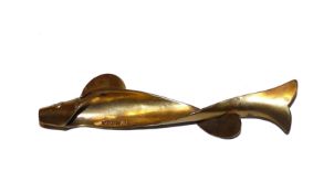 LURE: Geens Spiral Minnow brass bait, 4" long with curved hollow body, side stamped "Geens Patent