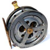 REEL: Percy Wadham Isle of Wight, The Meteor 4" alloy drum casting reel, Patent 2246/07 in shield