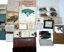 FLIES: Good mixed collection of flies incl. 25 x old large salmon flies, 3 with gut loops, in