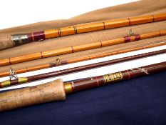 RODS: (2) Hardy Fibalite Spinning No.1, 10' 2 piece salmon rod, brown blank, green whipped guides,