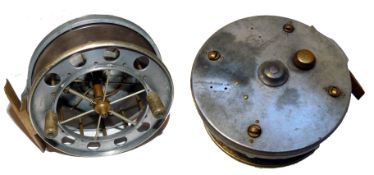 REEL: Extremely rare Roller back Coxon Aerial reel with German silver front rim binding, 4.5"