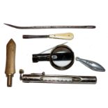 ACCESSORIES: (6) Hardy Wardle magnifier glass, coat pin to bar, rear stamped with makers details,
