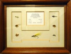 RICHARD WALKER FLIES: Collection of 7 Stillwater flies tied by Richard Walker mounted in glazed wood
