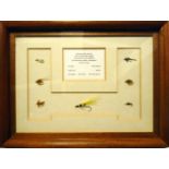 RICHARD WALKER FLIES: Collection of 7 Stillwater flies tied by Richard Walker mounted in glazed wood