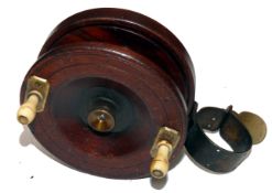 REEL: Scarce Nottingham mahogany/brass collar fitting winch, 3.75" diameter drum, deep dish with